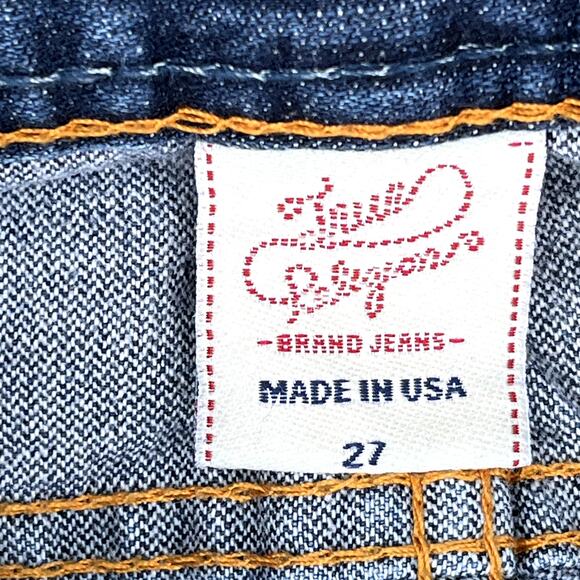 VTG Y2K True Religion Button Fly Flared Low Rise Denim Jeans Leather Patch 27 - Picture 11 of 14